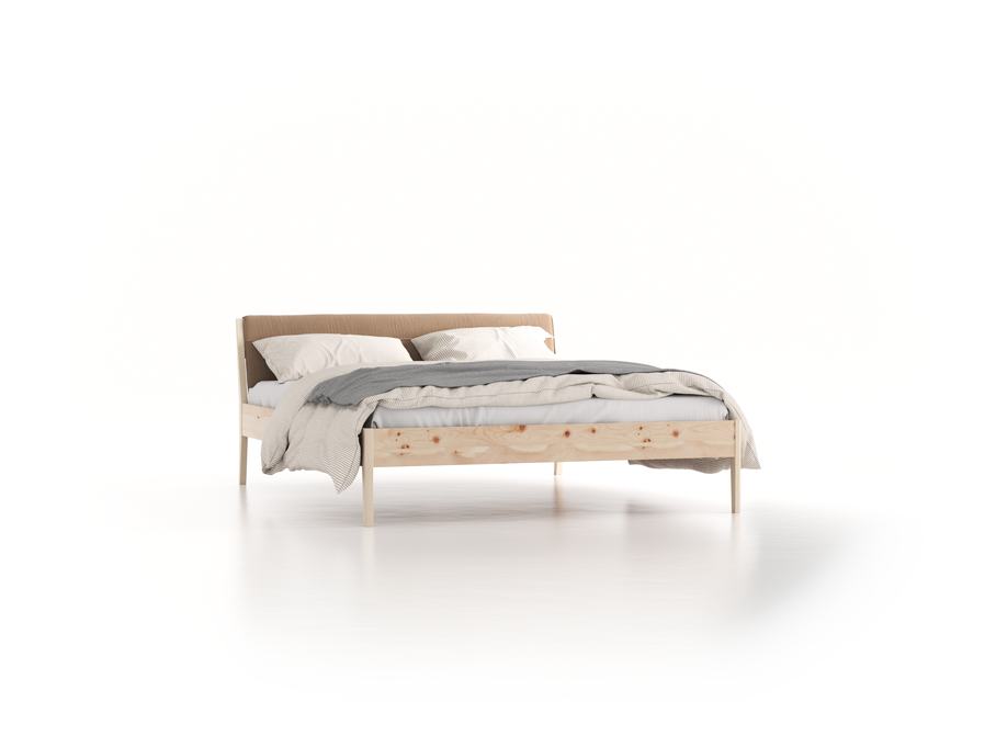 Bett Almeno mit Kopfhaupt inkl. abnehmbare Housse, 160 x 200 cm, Wollstoff Elverum Haselnuss (74), Zirbe