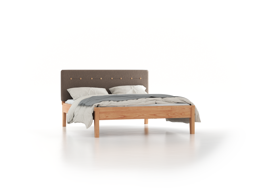 Bett Alpina mit Polsterbetthaupt, 160 x 200 cm, Wollstoff Tano Natur (79), Buche