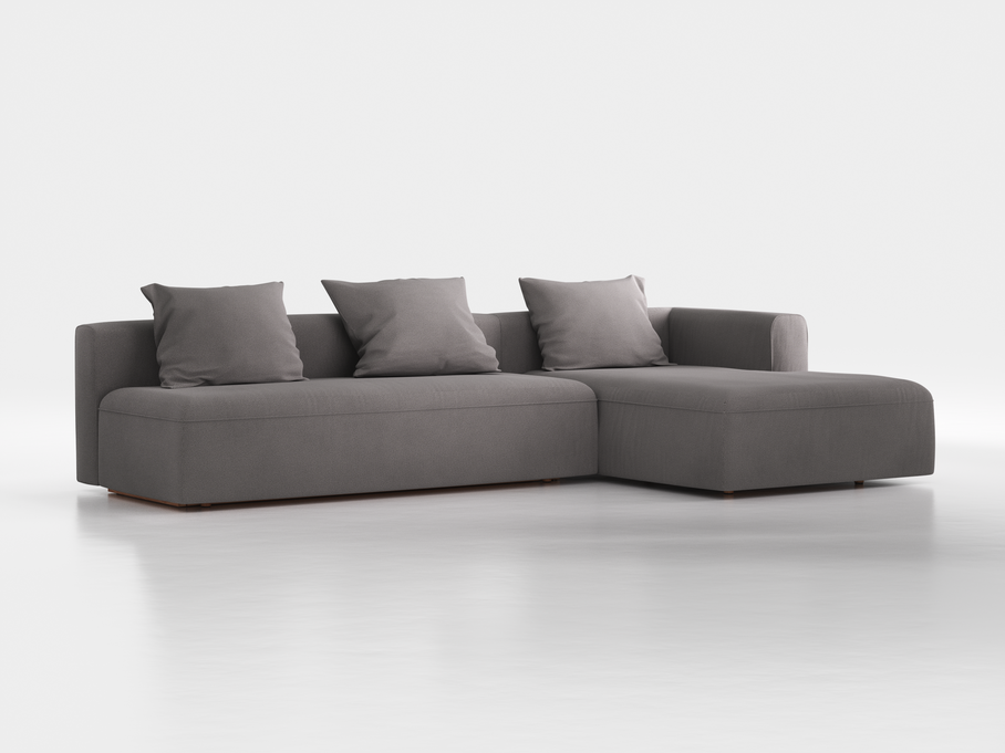 Lounge-Sofa Sereno mit Schlaffunktion inkl. 3 Kissen (70x55 cm), B 320,5 x T 180 cm, Bodennah, Liegeteil rechts, mit Bezug Wollstoff Elverum Mocca (73), Buche