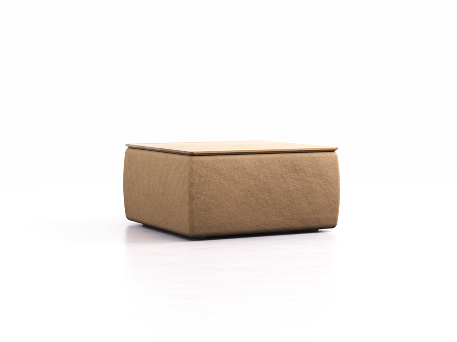 Tambor Sofatisch mit Stauraum u. Holzdeckel Eiche, B 71 cm x T 71 cm x H 35,5 cm, Bezug Wollstoff Elverum Haselnuss