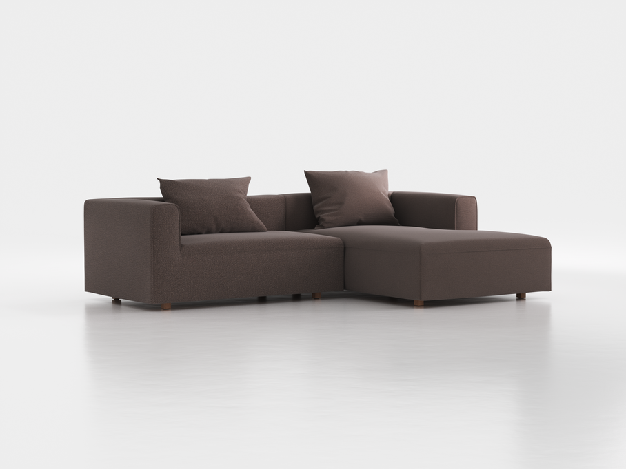 Lounge-Sofa Sereno inkl. 2 Kissen (70x55 cm), B 267 x T 180 cm, Liegeteil rechts, Bodennah, mit Bezug Wollstoff Tano Natur Dunkel (81), Eiche
