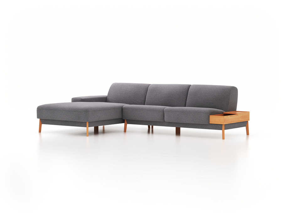 Lounge-Sofa Alani, B 300 x T 179 cm, Liegeteil links, Sitzhöhe in cm 44, mit Bezug Wollstoff Kaland Kiesel (68), Buche