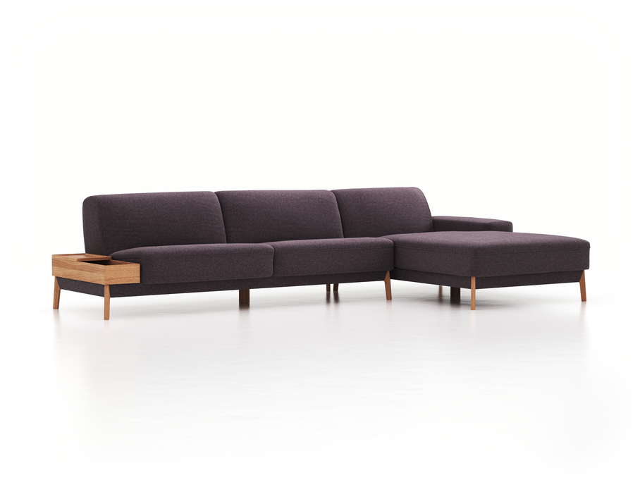 Lounge-Sofa Alani, B 340 x T 179 cm, Liegeteil rechts, Sitzhöhe in cm 44, mit Bezug Wollstoff Stavang Stein (61), Eiche