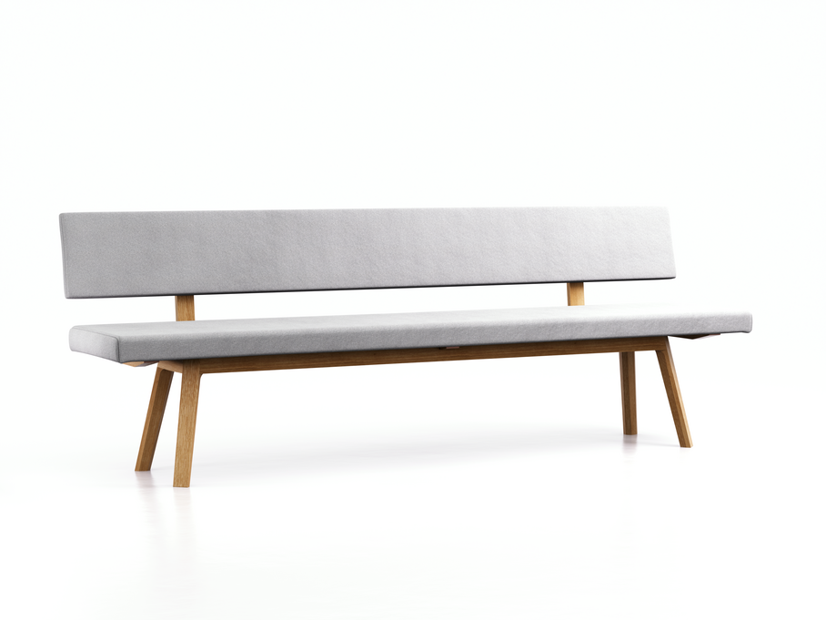 Polsterbank Mirato mit Rückenlehne, Eiche, Bezug Wollstoff Stavang Kiesel, L 240 x T 56,5 x H 86 cm