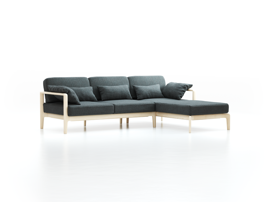 Loungesofa Linera, schmal mit Liegeteil rechts, Wollstoff Stavang Stein (61), Esche