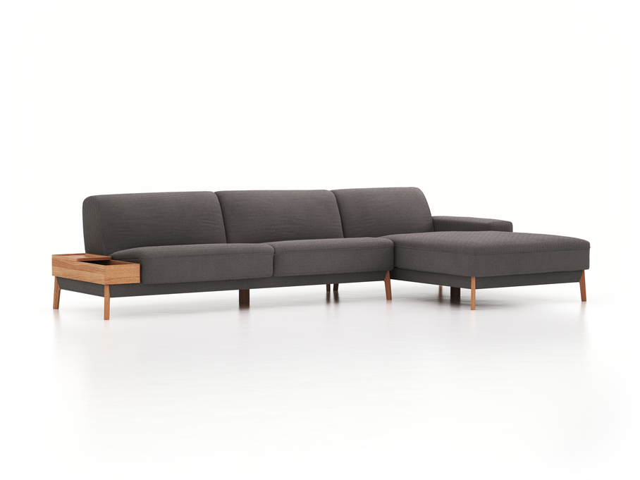 Lounge-Sofa Alani, B 340 x T 179 cm, Liegeteil rechts, Sitzhöhe in cm 44, mit Bezug Wollstoff Elverum Mocca (73), Eiche