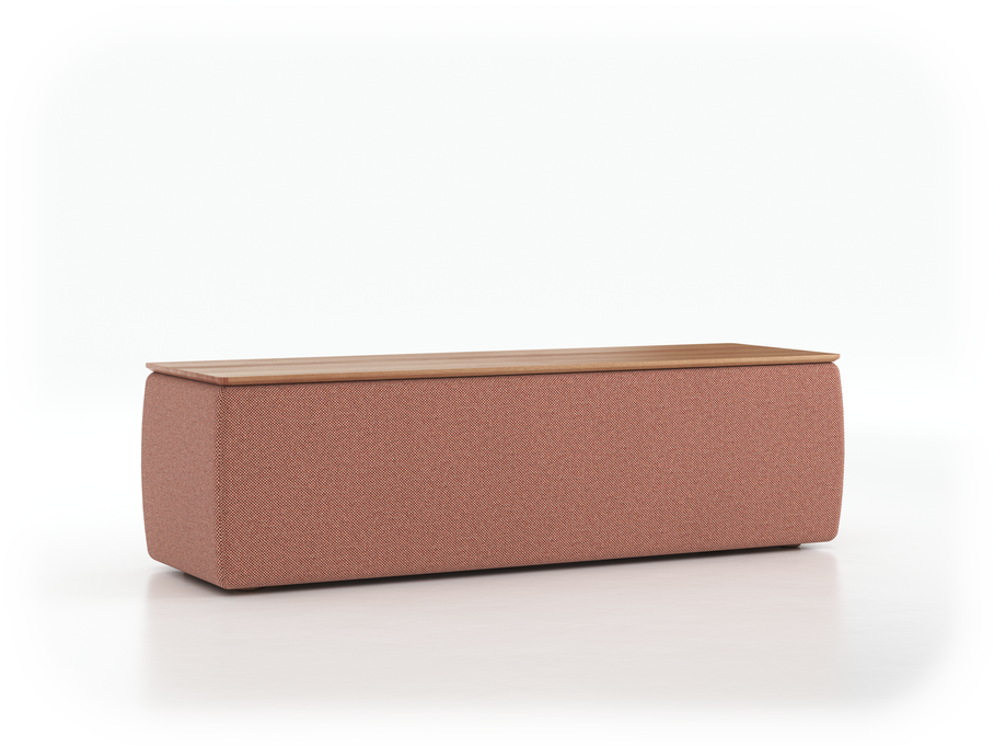 Truhe Tambor rechteckig, B 143 cm x T 48 cm x H 41 cm, Bezug Wollstoff Elverum Ziegel (85), Eiche