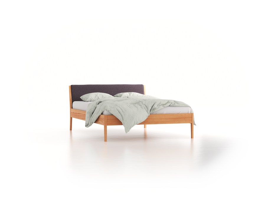 Bett Almeno mit Kopfhaupt inkl. abnehmbare Housse, 140 x 200 cm, Wollstoff Stavang Stein (61), Buche