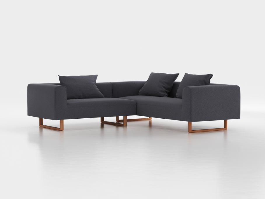 Ecksofa Sereno inkl. 3 Kissen (70x55 cm), Eckteil rechts, B 246 x T 235 cm, Kufenfuß, mit Bezug Wollstoff Elverum Torfblau (82), Buche