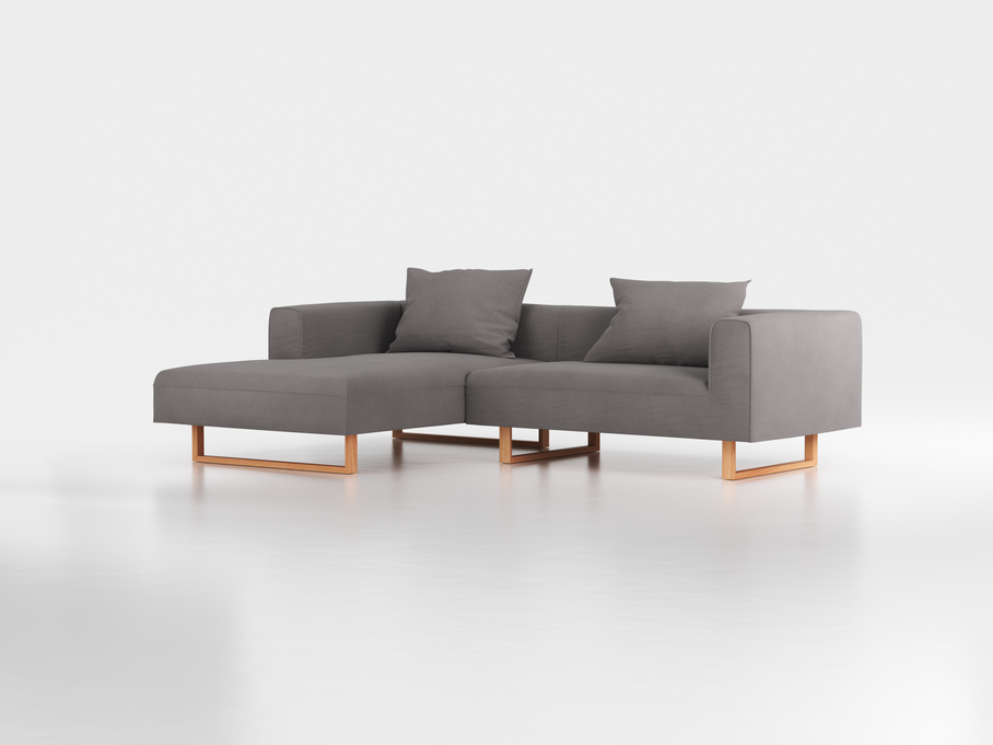 Lounge-Sofa Sereno inkl. 2 Kissen (70x55 cm), B 267 x T 180 cm, Liegeteil links, Kufenfuß, mit Bezug Wollstoff Elverum Mocca (73), Buche