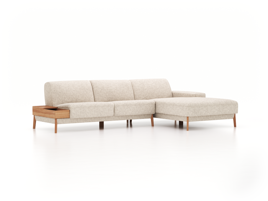 Lounge-Sofa Alani, B 300 x T 179 cm, Liegeteil rechts, Sitzhöhe in cm 44, mit Bezug Wollstoff Tano Natur Hell (80), Eiche