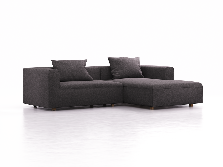 Lounge-Sofa Sereno, bodennah, B267xT180xH71 cm, Sitzhöhe 43 cm, mit Liegeteil rechts inkl. 2 Kissen (70x55 cm), Eiche, Wollstoff Stavang Stein