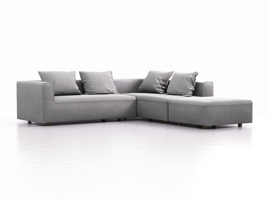 Ecksofa Sereno, bodennah, B276xT276xH71 cm, Sitzhöhe 43 cm, mit Liegeteil rechts inkl. 4 Kissen (70x55 cm), Eiche, Wollstoff Stavang Kiesel