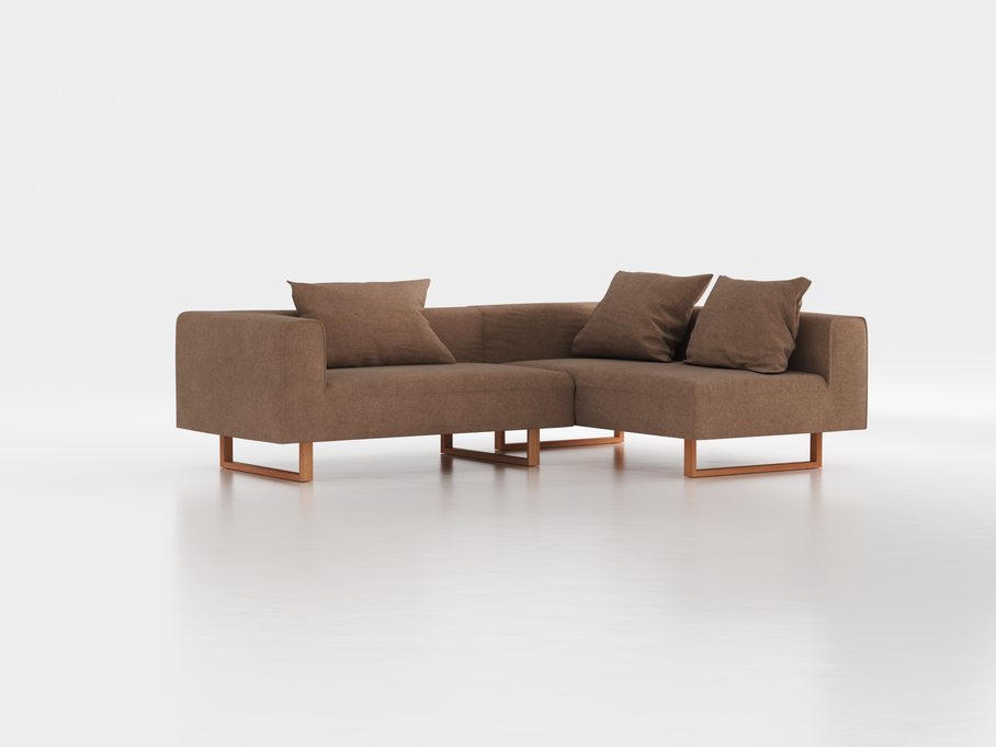 Ecksofa Sereno mit Liegeteil inkl. 3 Kissen (70x55 cm), Liegeteil rechts, B 246 x T 180 cm, Kufenfuß, mit Bezug Wollstoff Stavang Haselnuss (65), Buche