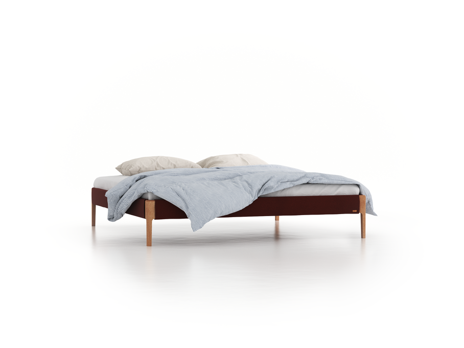 Bett Lorea ohne Betthaupt, 200 x 200 cm, Wollstoff Kaland Ziegel (72), Eiche