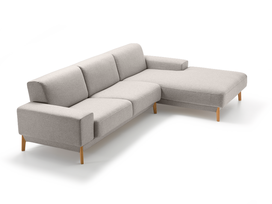 Lounge-Sofa Alani, Liegeteil rechts, Sitzhöhe in cm 44, mit Bezug Wollstoff Tano Natur, Buche