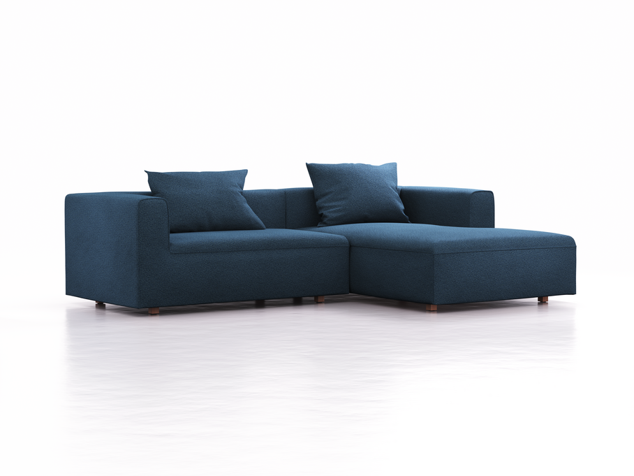 Lounge-Sofa Sereno, bodennah, B267xT180xH71 cm, Sitzhöhe 43 cm, mit Liegeteil rechts inkl. 2 Kissen (70x55 cm), Buche, Wollstoff Elverum Ozean