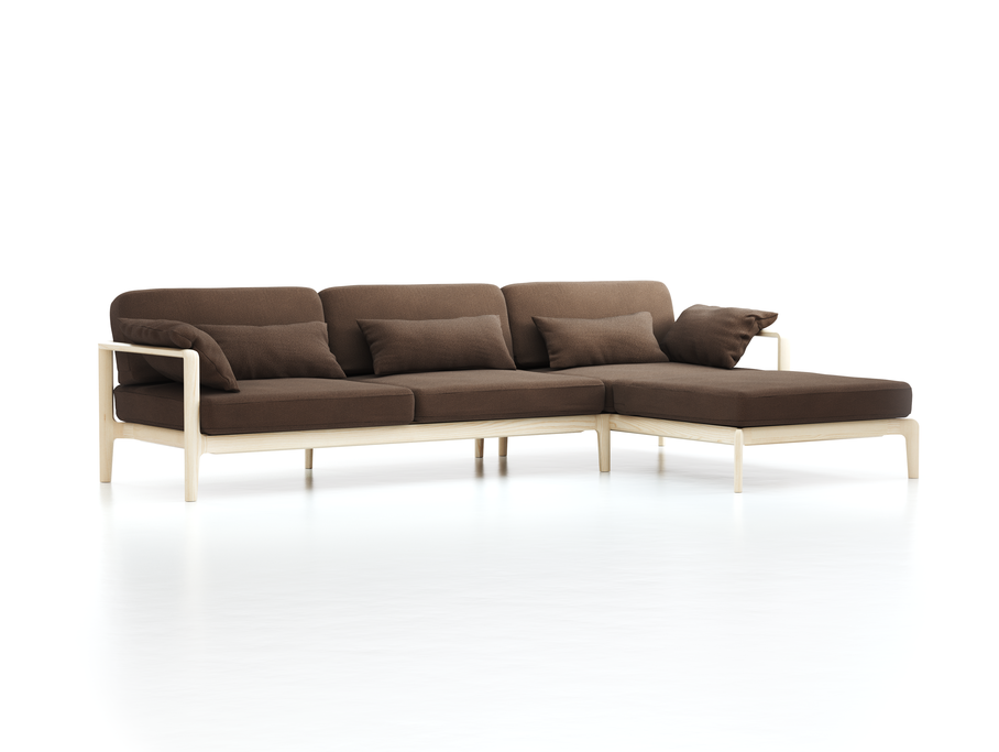 Loungesofa Linera, breit mit Liegeteil rechts, Wollstoff Kaland Torf (70), Esche