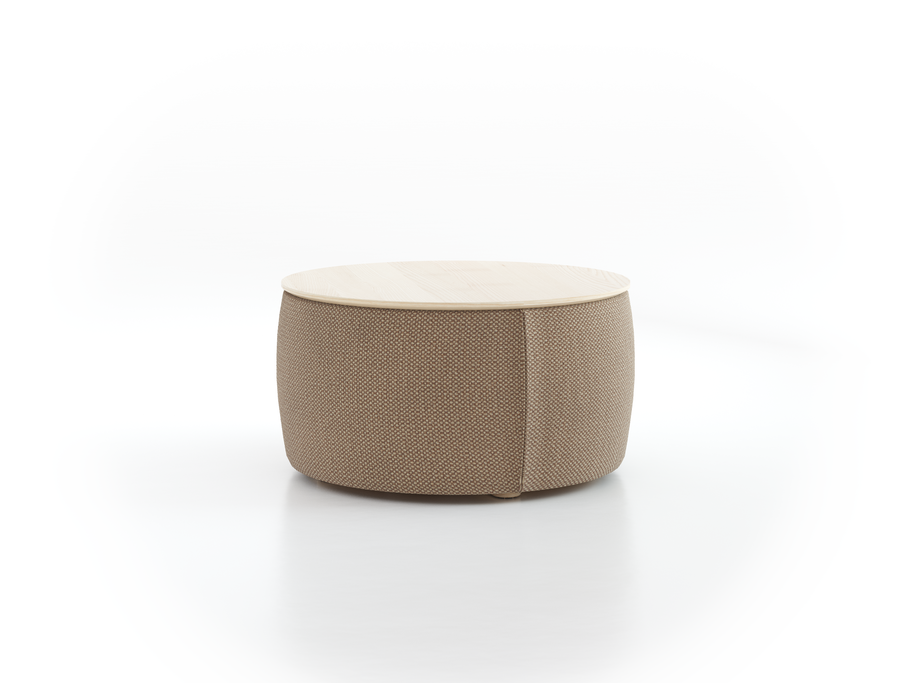 Sofatisch/Hocker Tambor mit Stauraum u. Holzdeckel, H 34,3 cm, Ø 64 cm, Bezug Wollstoff Elverum Haselnuss (74), Esche