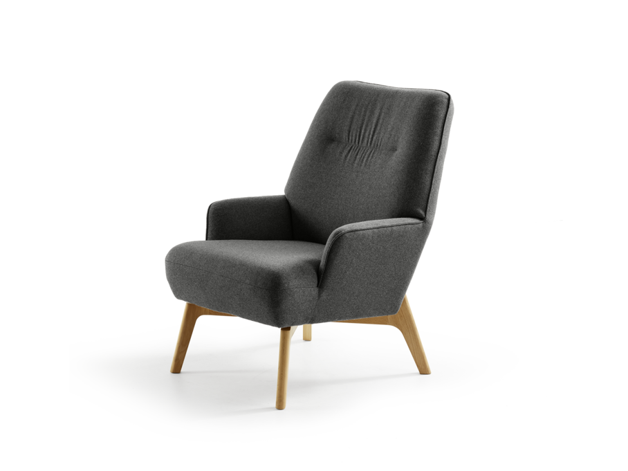 Fauteuil Coppa, Eiche, mit Bezug Wollstoff Stavang Schiefer