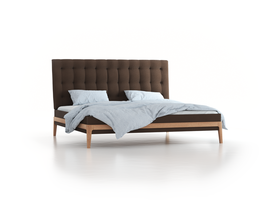 Polsterbett Filomena, 200 x 200 cm, Wollstoff Kaland Torf (70), Eiche