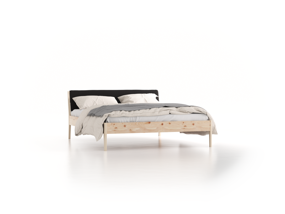 Bett Almeno mit Kopfhaupt inkl. abnehmbare Housse, 160 x 200 cm, Wollstoff Stavang Schiefer (60), Zirbe