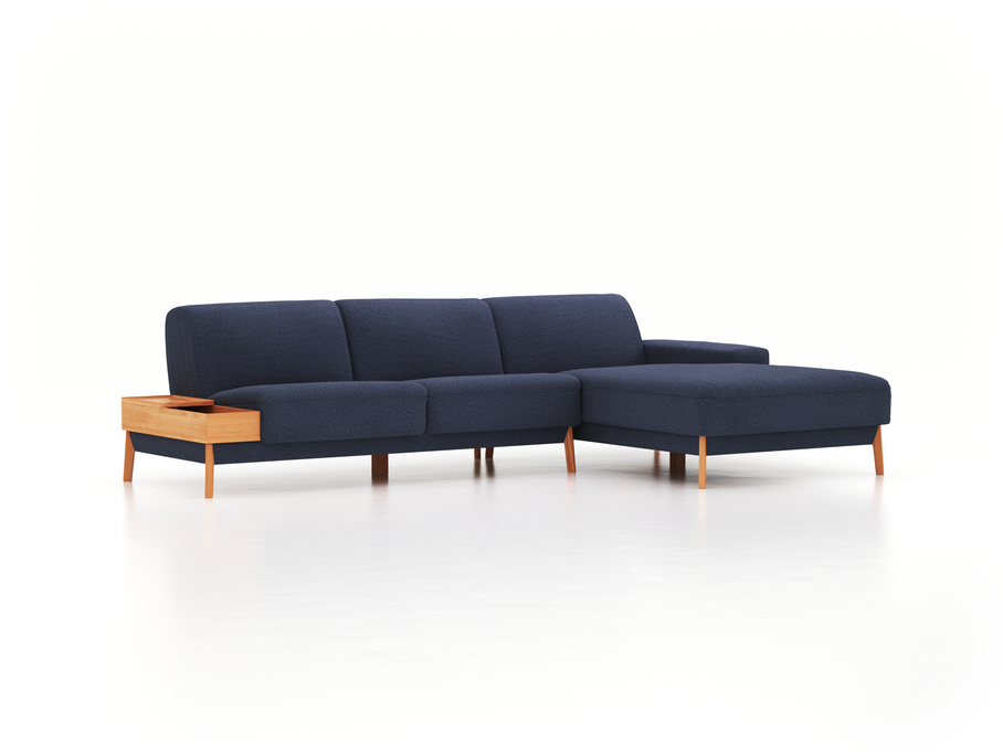 Lounge-Sofa Alani, B 300 x T 179 cm, Liegeteil rechts, Sitzhöhe in cm 44, mit Bezug Wollstoff Elverum Ozean (75), Buche
