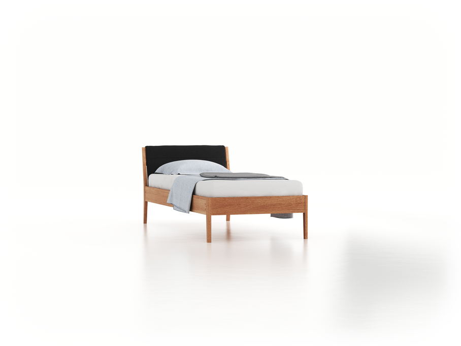 Bett Almeno mit Kopfhaupt inkl. wechselbarer Housse, 90 x 200 cm, Wollstoff Kaland Schiefer (67), Zirbe