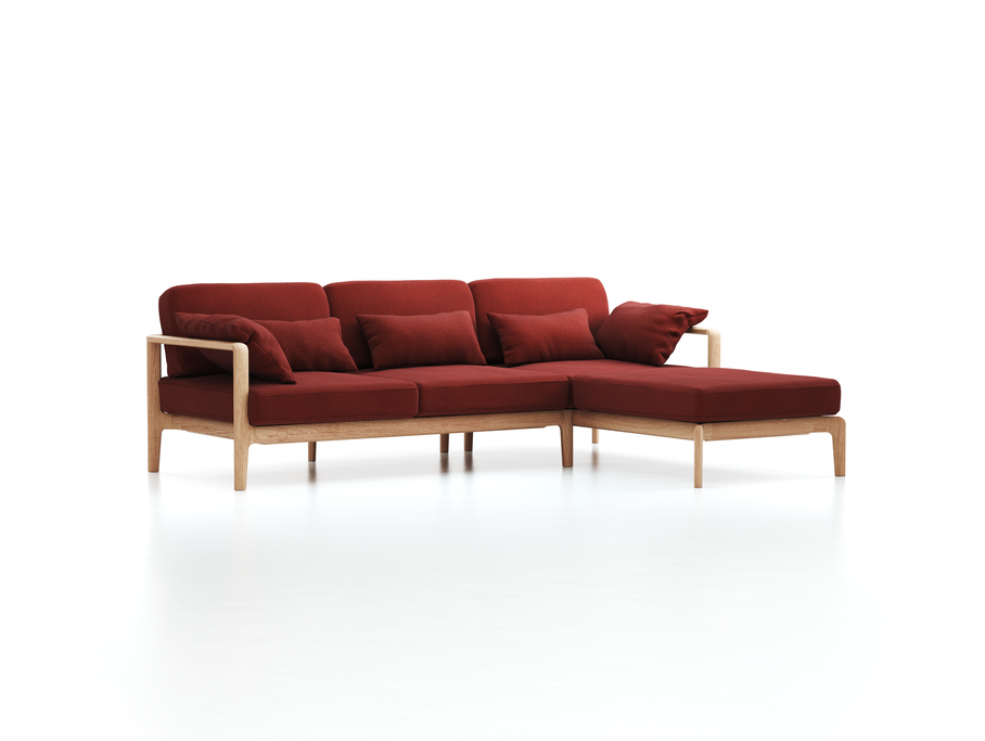 Loungesofa Linera, schmal mit Liegeteil rechts, Wollstoff Kaland Ziegel (72), Eiche
