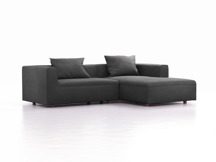 Lounge-Sofa Sereno, bodennah, B267xT180xH71 cm, Sitzhöhe 43 cm, mit Liegeteil rechts inkl. 2 Kissen (70x55 cm), Buche, Wollstoff Kaland Schiefer