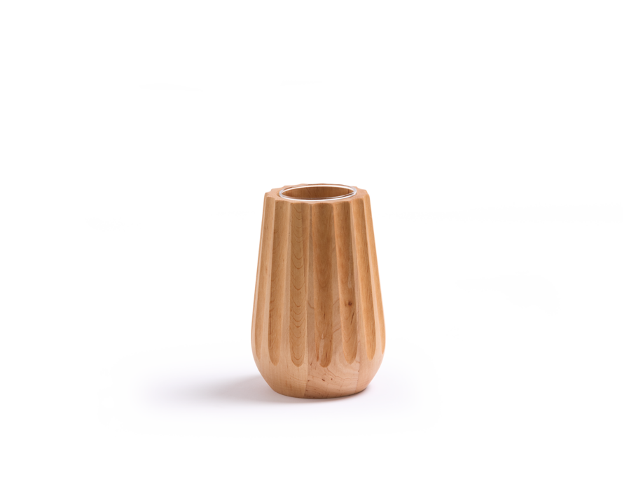 Vase aus Erlenholz, Kannelur, inkl. Glaseinsatz