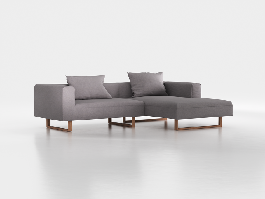 Lounge-Sofa Sereno inkl. 2 Kissen (70x55 cm), B 267 x T 180 cm, Liegeteil rechts, Kufenfuß, mit Bezug Wollstoff Stavang Kiesel (62), Eiche