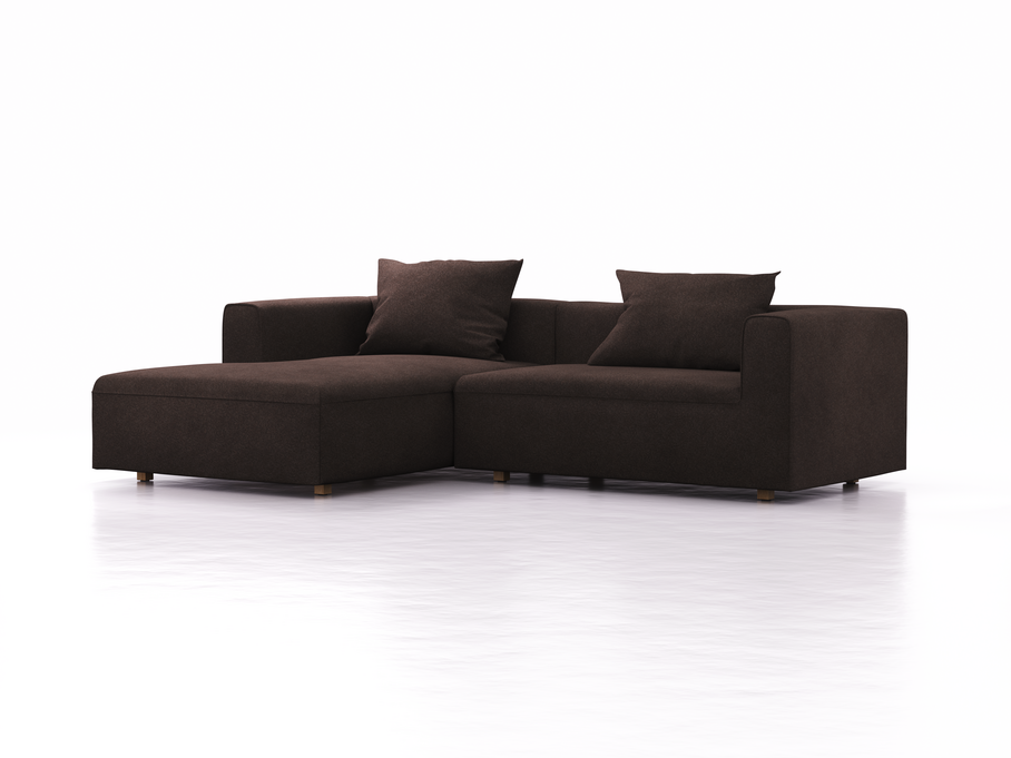 Lounge-Sofa Sereno, bodennah, B267xT180xH71 cm, Sitzhöhe 43 cm, mit Liegeteil links inkl. 2 Kissen (70x55 cm), Eiche, Wollstoff Stavang Torf