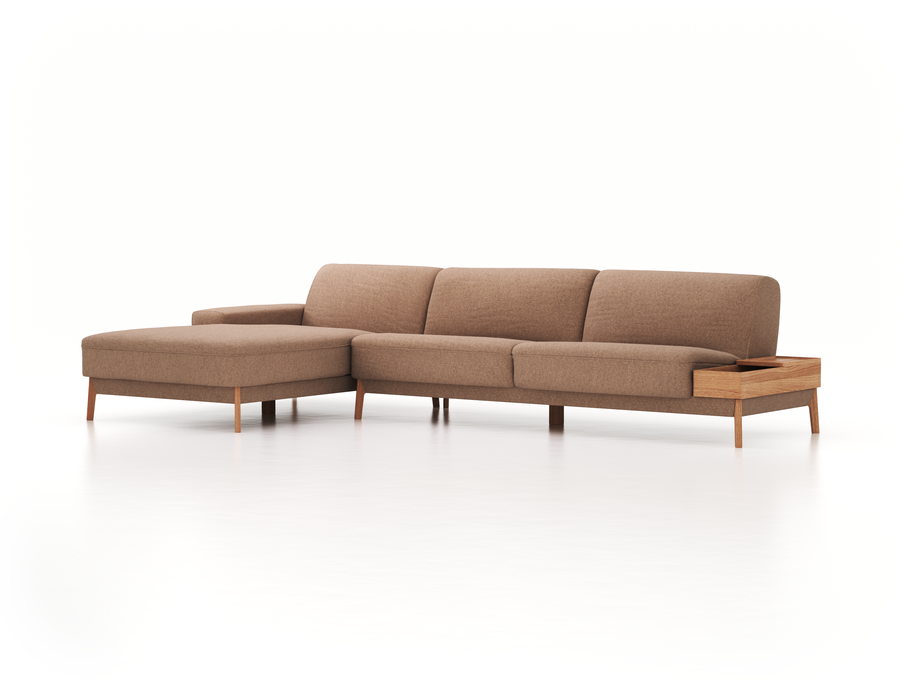 Lounge-Sofa Alani, B 340 x T 179 cm, Liegeteil links, Sitzhöhe in cm 44, mit Bezug Wollstoff Stavang Sand (66), Eiche