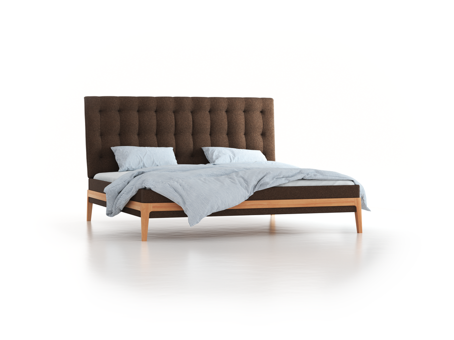 Polsterbett Filomena, 200 x 200 cm, Wollstoff Stavang Torf (64), Buche