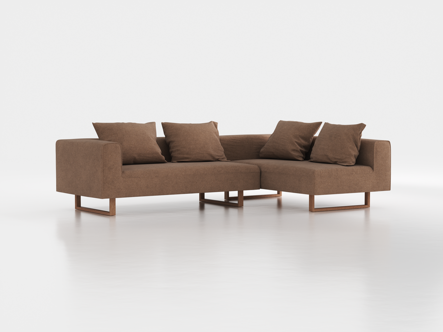 Ecksofa Sereno mit Liegeteil, inkl. 4 Kissen (70x55 cm), Liegeteil rechts, B 276 x T 180 cm, Kufenfuß, mit Bezug Wollstoff Stavang Haselnuss (65), Eiche