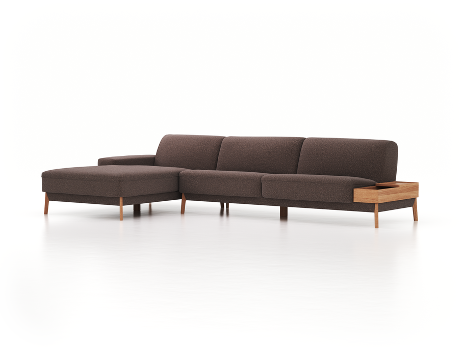Lounge-Sofa Alani, B 340 x T 179 cm, Liegeteil links, Sitzhöhe in cm 44, mit Bezug Wollstoff Tano Natur Dunkel (81), Eiche