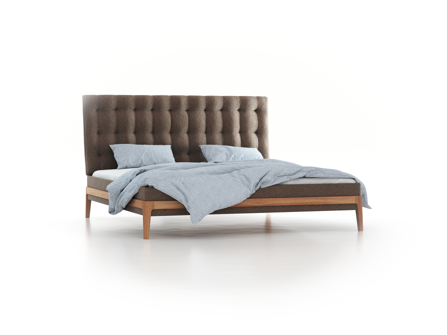 Polsterbett Filomena, 200 x 210 cm, Wollstoff Tano Natur (79), Eiche