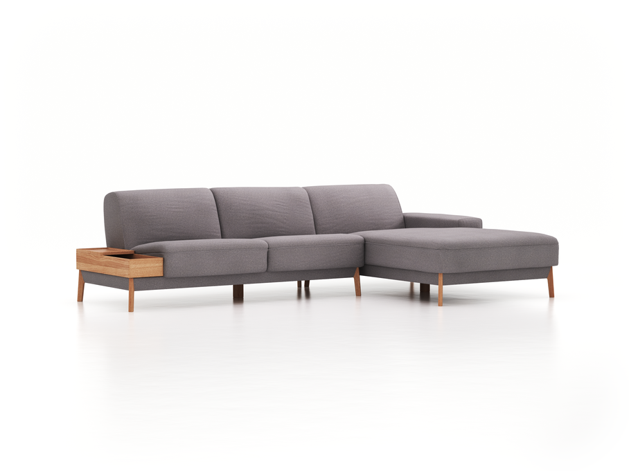Lounge-Sofa Alani, B 300 x T 179 cm, Liegeteil rechts, Sitzhöhe in cm 44, mit Bezug Wollstoff Stavang Kiesel (62), Eiche