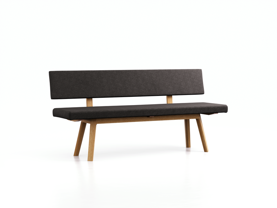 Polsterbank Mirato mit Rückenlehne, Eiche, Bezug Wollstoff Stavang Schiefer, L 180 x T 56,5 x H 86 cm