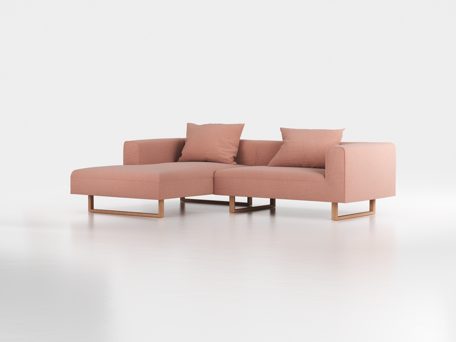 Lounge-Sofa Sereno inkl. 2 Kissen (70x55 cm), B 267 x T 180 cm, Liegeteil links, Kufenfuß, mit Bezug Wollstoff Elverum Ziegel (85), Eiche