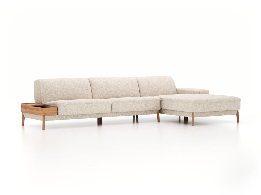 Lounge-Sofa Alani, B 340 x T 179 cm, Liegeteil rechts, Sitzhöhe in cm 44, mit Bezug Wollstoff Tano Natur Hell (80), Eiche