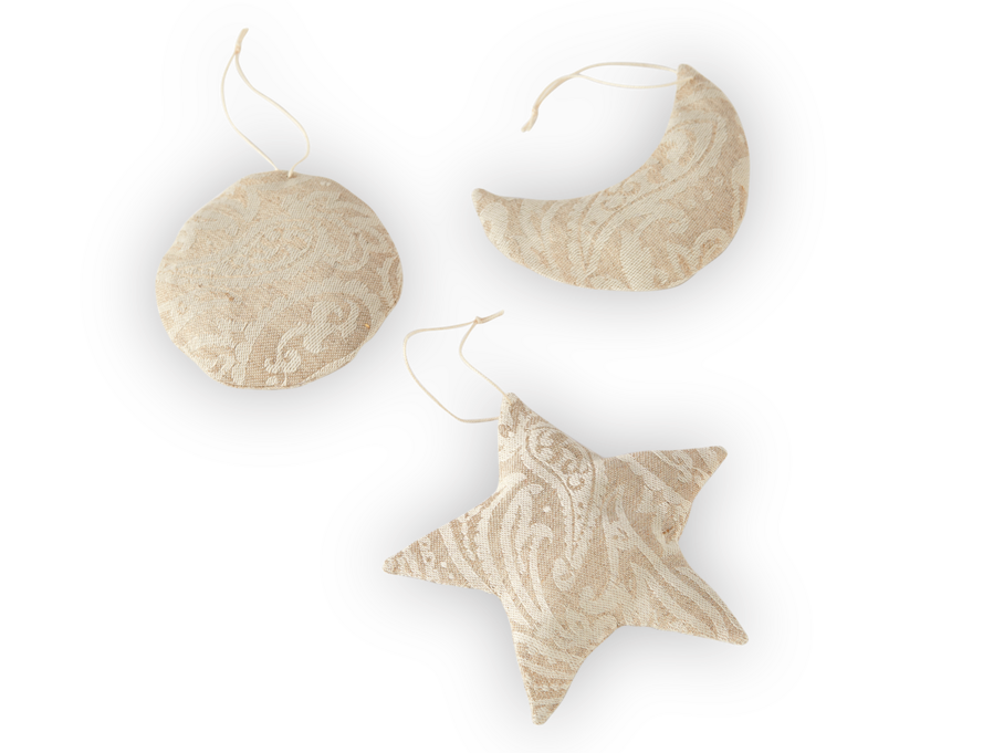 Weihnachtsschmuck Vittoria, Stoffänhänger Stern, Mond und Halbmond mit Lavendel gefüllt