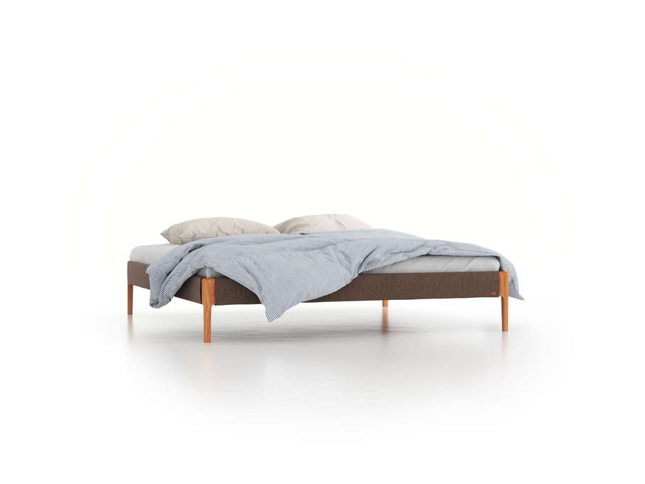 Bett Lorea ohne Betthaupt, 200 x 200 cm, Wollstoff Tano Natur (79), Buche