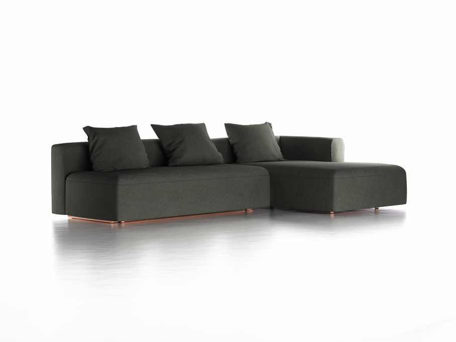 Lounge-Sofa Sereno mit Schlaffunktion inkl. 3 Kissen (70x55 cm), B 320,5 x T 180 cm, Bodennah, Liegeteil rechts, Buche, mit Bezug Wollstoff Stavang Schiefer (60)