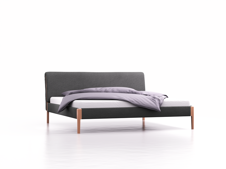 Polsterbett Lorea, Bett Lorea, 200 x 200 cm, Wollstoff Kaland Schiefer (67), Buche