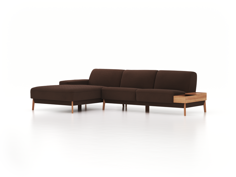 Lounge-Sofa Alani, B 300 x T 179 cm, Liegeteil links, Sitzhöhe in cm 44, mit Bezug Wollstoff Kaland Torf (70), Eiche