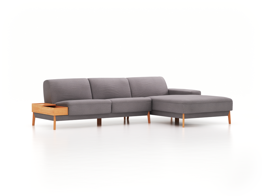 Lounge-Sofa Alani, B 300 x T 179 cm, Liegeteil rechts, Sitzhöhe in cm 44, mit Bezug Wollstoff Stavang Kiesel (62), Buche