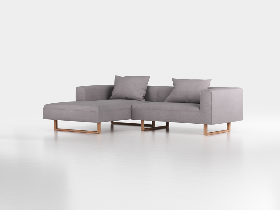 Lounge-Sofa Sereno inkl. 2 Kissen (70x55 cm), B 267 x T 180 cm, Liegeteil links, Kufenfuß, mit Bezug Wollstoff Stavang Kiesel (62), Eiche