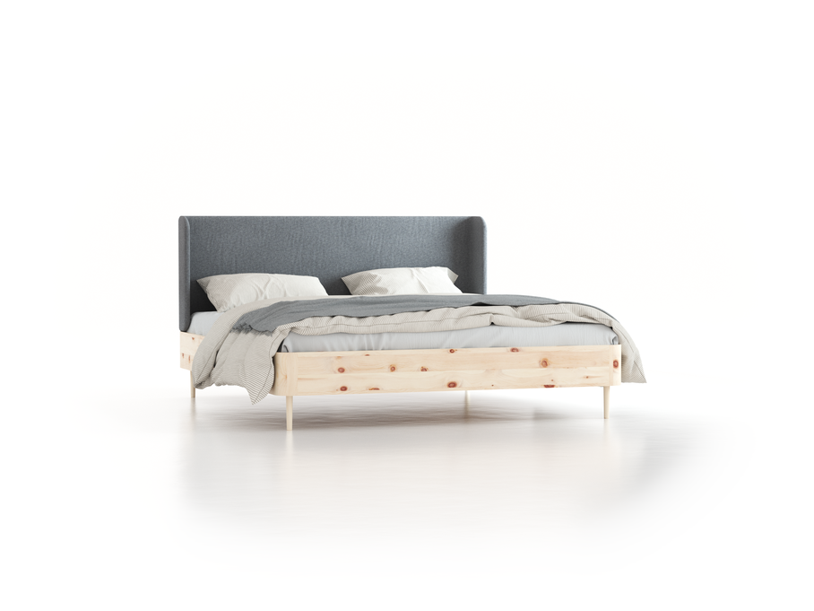 Bett Tonda mit Polsterbetthaupt, 180 x 200 cm, Wollstoff Kaland Kiesel (68), Zirbe